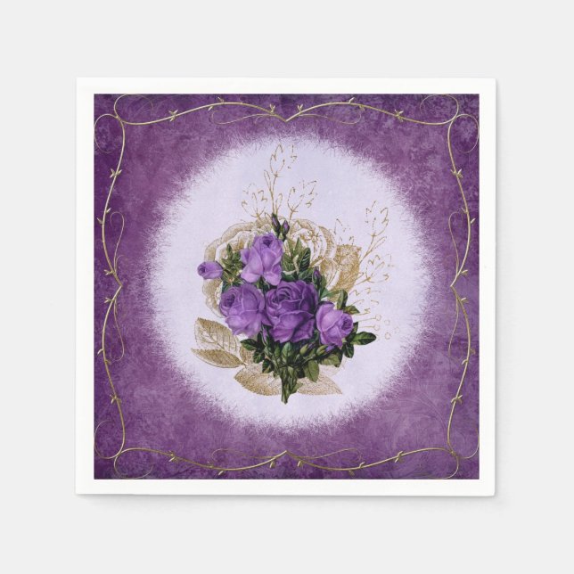 Purple Floral Paper Napkins (Front)