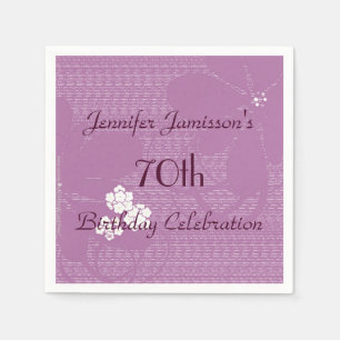 Purple Floral Paper Napkins, 70th Birthday Party Napkin