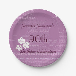 Purple Floral Paper Plates, 90th Birthday Party Paper Plate