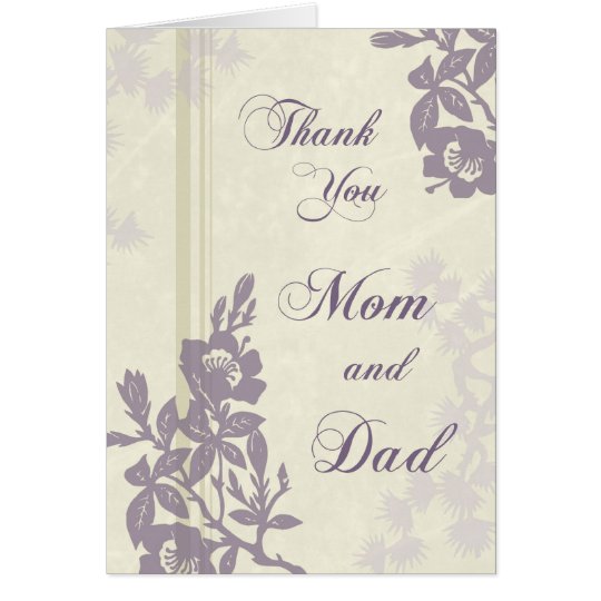 Purple Floral Parents Wedding Day Thank You Card