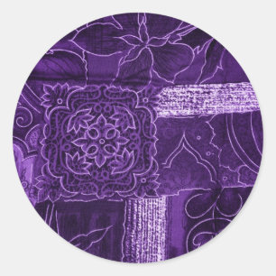Purple Floral Patchwork Fabric Classic Round Sticker