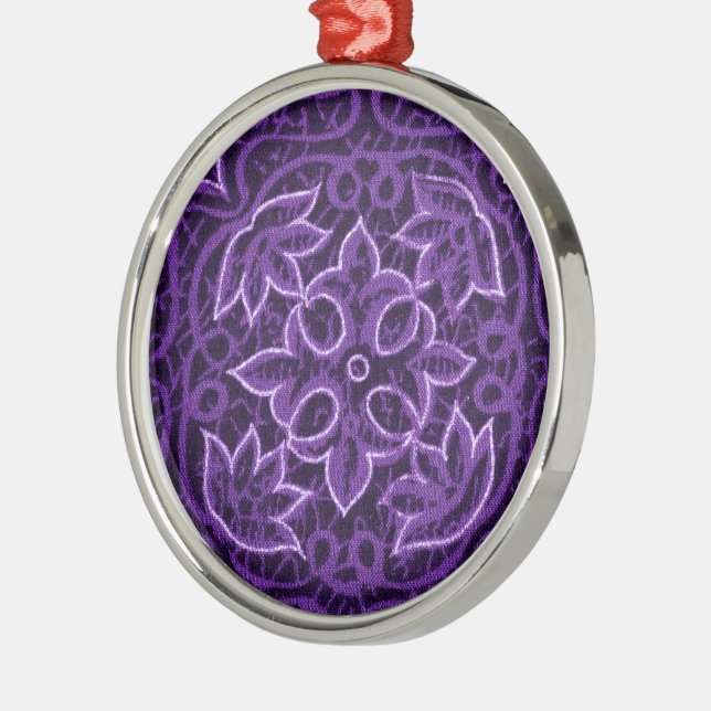 Purple Floral Patchwork Fabric Metal Ornament (Left)