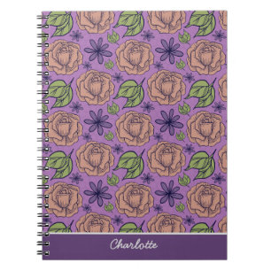 Purple floral pattern big blossom with name notebook