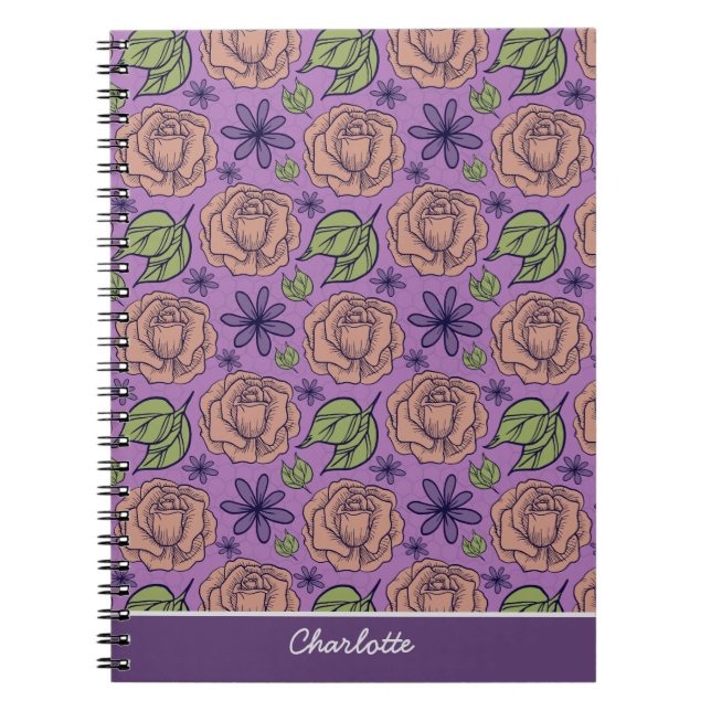 Purple floral pattern big blossom with name notebook (Front)