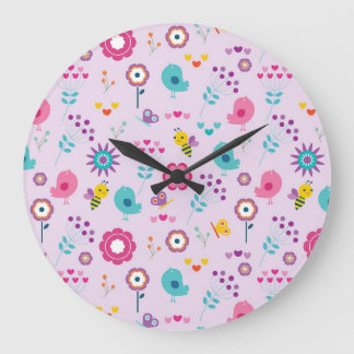 Purple Floral Pattern Cute Spring and Summer Clock