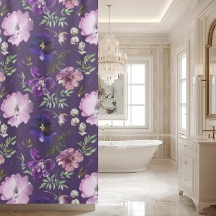Purple Floral Pattern Elegant Bath Shower Curtain