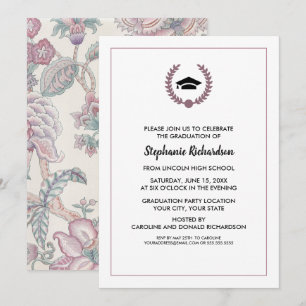 Purple Floral Pattern Graduation Party  Invitation