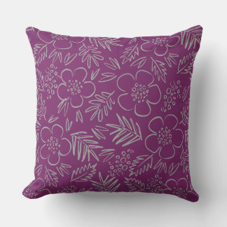 Purple Floral Pattern Graphic  Throw Pillow