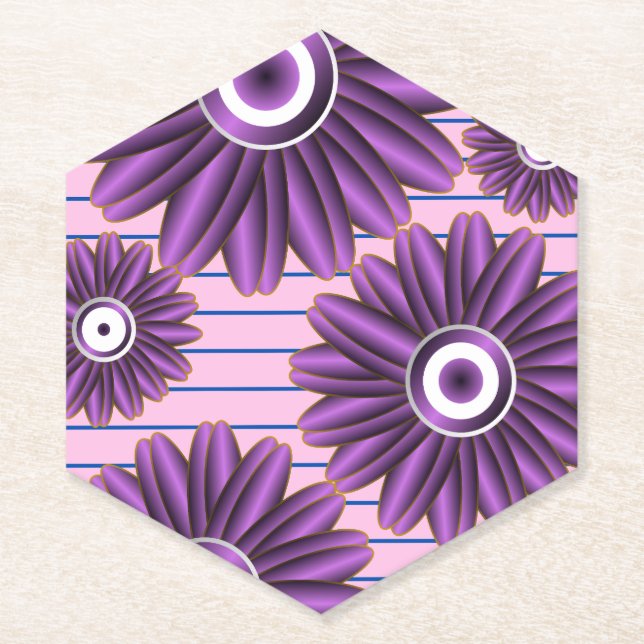 Purple Floral Pattern Modern Abstract Flower Desig Paper Coaster (Front)