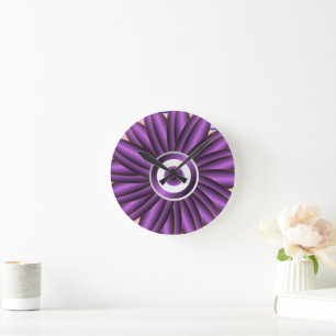 Purple Floral Pattern Modern Abstract Flower Desig Round Clock