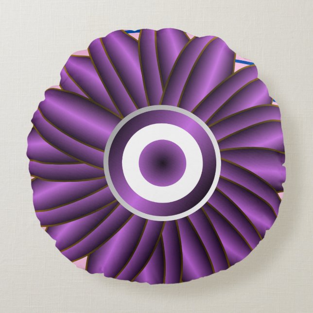 Purple Floral Pattern Modern Abstract Flower Desig Round Pillow (Front)