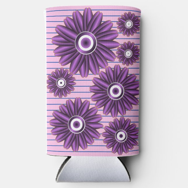 Purple Floral Pattern Modern Abstract Flower Desig Seltzer Can Cooler (Front)