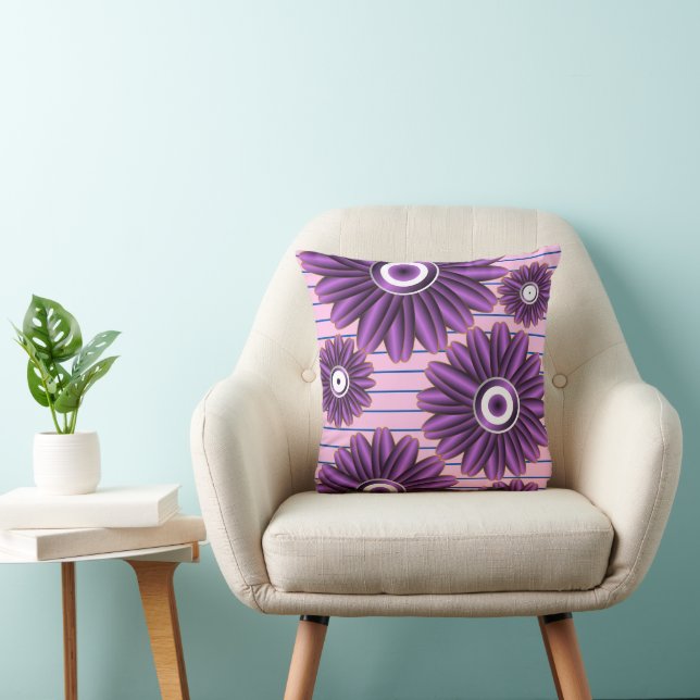 Purple Floral Pattern Modern Abstract Flower Desig Throw Pillow (Chair)