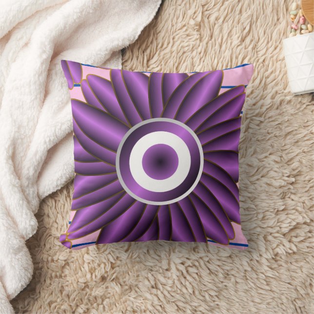 Purple Floral Pattern Modern Abstract Flower Desig Throw Pillow (Blanket)