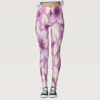 Purple Floral Pattern Monochrome Style Leggings