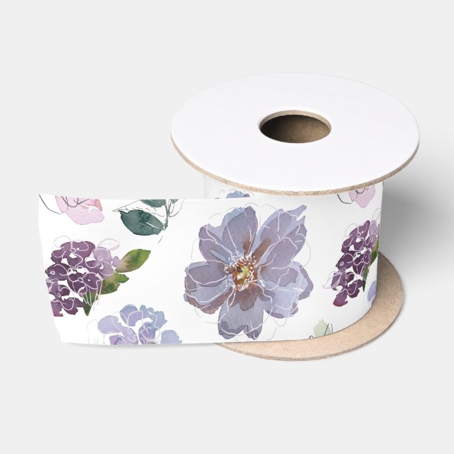 Purple Floral Pattern Satin Ribbon (Spool)