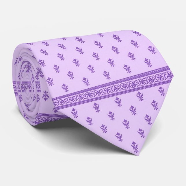 Purple Floral Pattern Tie (Rolled)