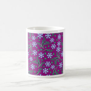 Purple Floral Pattern with Blue Flowers Coffee Mug