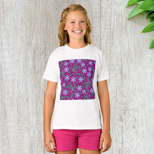 Purple Floral Pattern with Blue Flowers T-Shirt