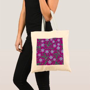 Purple Floral Pattern with Blue Flowers Tote Bag