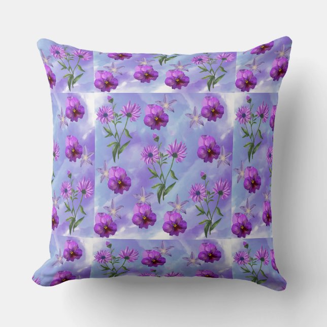  Purple Floral Patterned Throw Pillow (Front)