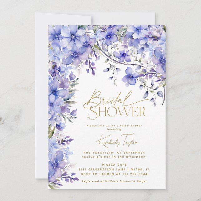 Purple Floral Periwinkle Lavender Bridal Shower Invitation (Front)