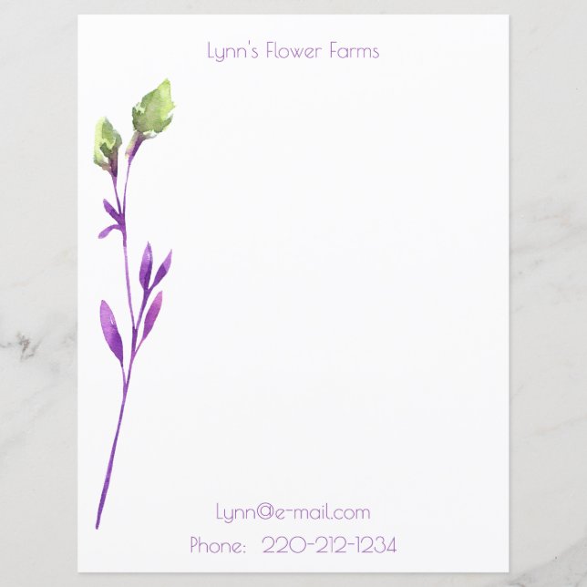 Purple Floral Personal/Professional Stationery (Front)