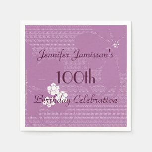 Purple Floral Personalized 100th Birthday Party Napkin