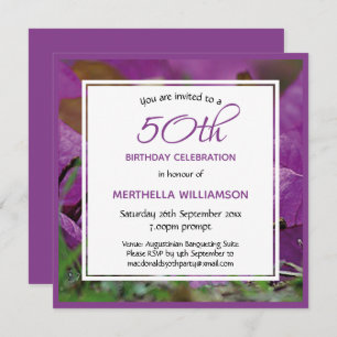Purple Floral Personalized 50th Birthday Square Invitation