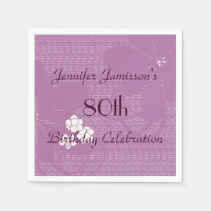 Purple Floral Personalized 80th Birthday Party Napkin