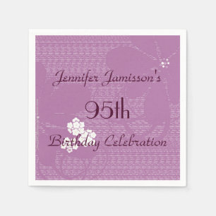 Purple Floral Personalized 95th Birthday Party Napkin