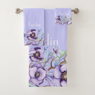 Purple floral - personalized bath towel set