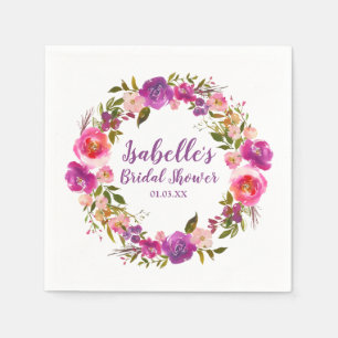 Purple Floral Personalized Bridal Shower Napkin