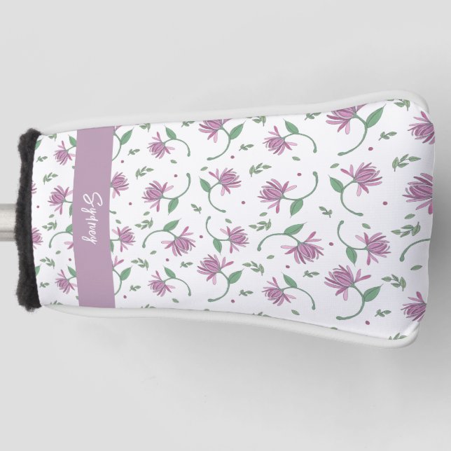 Purple Floral Personalized Ladies Golf Head Cover (Front)