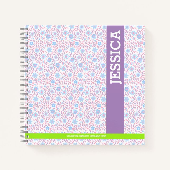 Purple Floral Personalized Name & Monogram Notebook (Front)