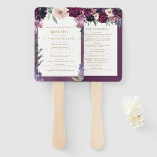 Purple Floral   Personalized Wedding Program Hand Fan