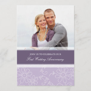 Purple Floral Photo 1er anniversaire Invitation