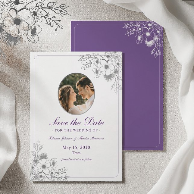 Purple Floral Photo Save The Date (Creator Uploaded)