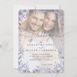Purple Floral Photo Wedding Invitation