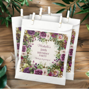 Purple Floral Pink Flowers Birthday Favour Bag