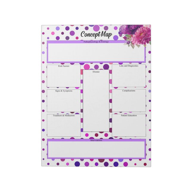 Purple Floral Polka Dots  _ Concept Map Notepad (Rotated)