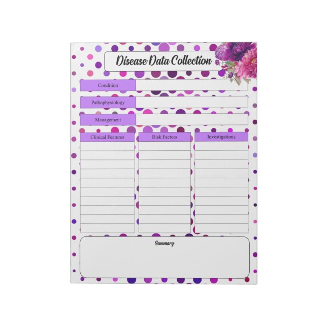 Purple Floral Polka Dots _ Disease Data Collection Notepad (Rotated)