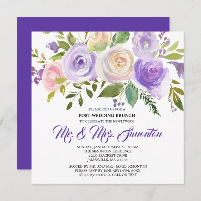 Purple Floral Post-Wedding Brunch Invitation (Front/Back)