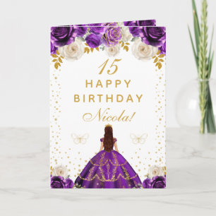 Purple Floral Princess Happy Birthday Card