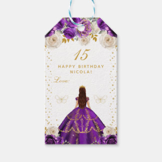 Purple Floral Princess Happy Birthday Gift Tags