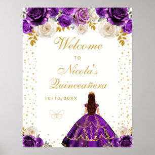 Purple Floral Princess Quinceañera Welcome Poster