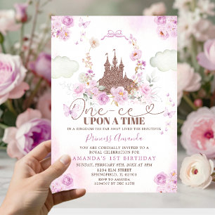Purple Floral Princess Royal Castle 1st Birthday Invitation