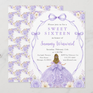 Purple Floral Princess Sweet Sixteen Party Invitation