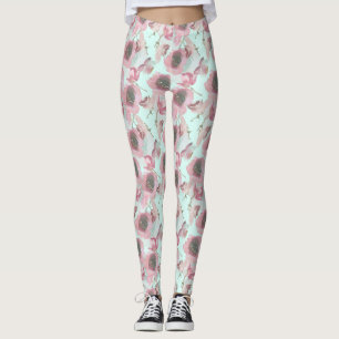 Purple Floral Print Blue Leggings