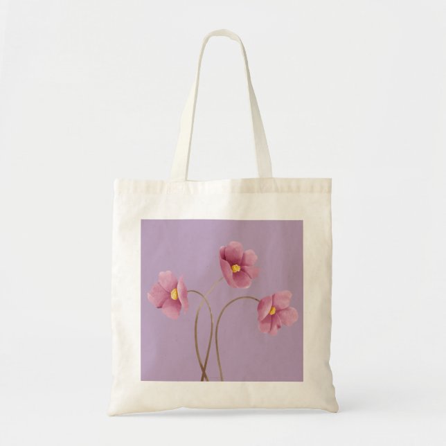 Purple Floral Print Tote Bag (Front)